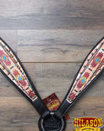 Hilason Horse Leather Bridle Headstall Breast Collar Black Aztec Painted