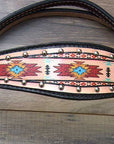 Hilason Horse Leather Bridle Headstall Breast Collar Black Aztec Painted