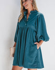 Solid Corduroy 3/4 Sleeve Snap Button Dress