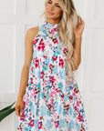 Selene Frill Mock Neck Sleeveless Tiered Floral Dress