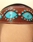 Hilason Western Leather Horse Headstall Turquoise Crocodile Brown