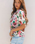Adele Floral Slit V Neck Blouse