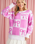 Pink Sweet Bow Two Tone Checkered Sweater