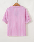 Stripe Contrast Split Neck Blouse