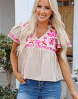 Jaliyah Floral Embroidered Notched V Neck Blouse