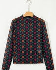 Western Aztec Mesh Long Sleeve Top