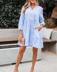 Kaia Stripe Bracelet Sleeve Tiered Dress with Pockets