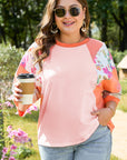 Selah Plus Size Floral Raglan Half Sleeve Top