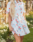 Stripe Floral Belted Mini Dress