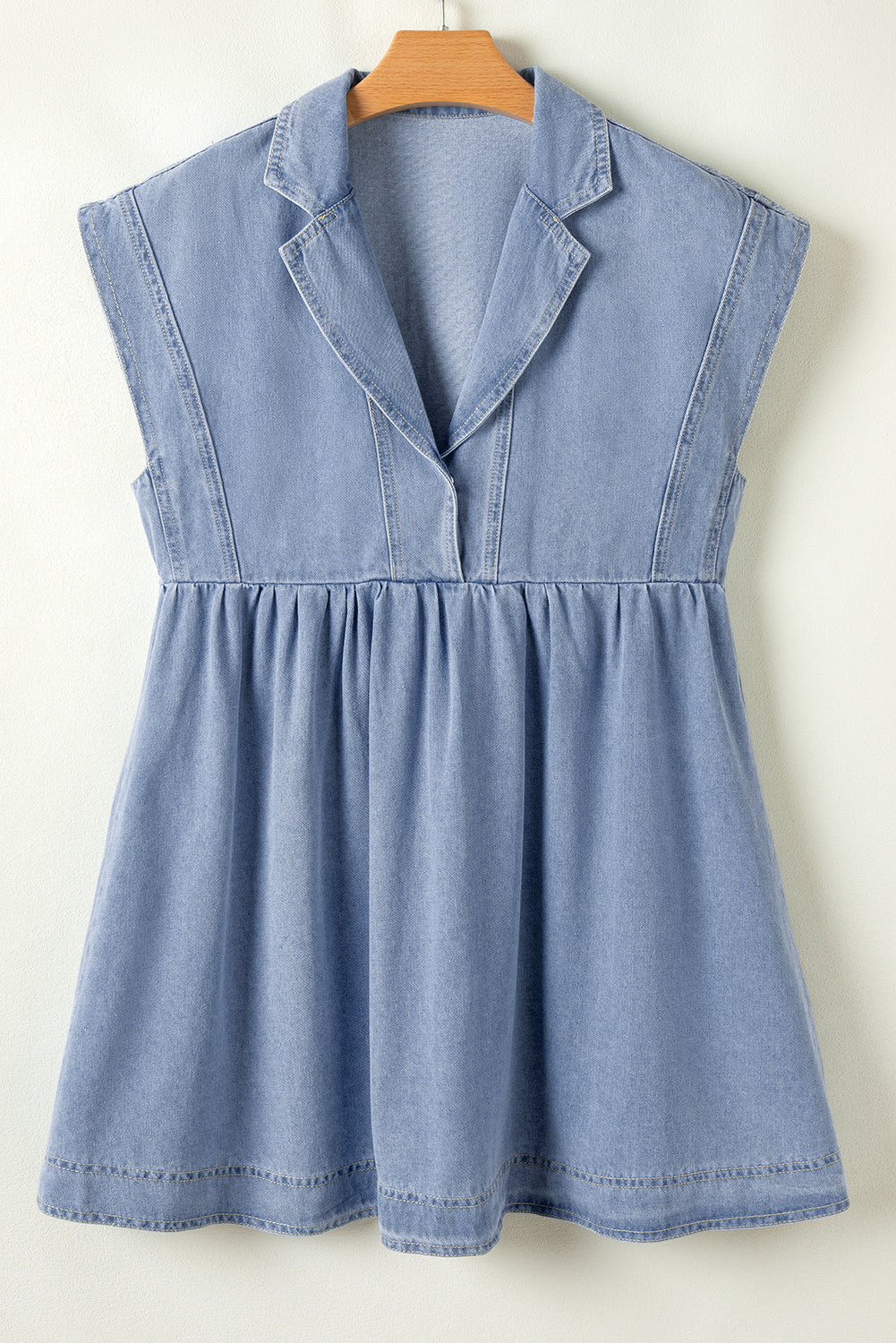 Laney Lapel Neck High Waist Denim Babydoll Dress