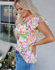 Savanna Ruffled Short Sleeve Notched Neck Blouse