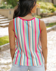 Kenna Stripe Rainbow Eyelet Knit Button Decor Tank Top