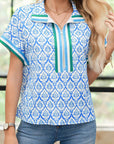 Western Half Zip Collared Blouse