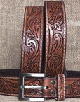 HILASON Western Genuine Leather Belt for Men Women Cowboy Cowgirl Handmade Unisex Full Grain Heavy Duty Floral Tooled Belt