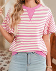 Stripe Contrast Trim Ruffle Sleeve Top
