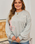 Plus Size Bow Embroidered Drop Shoulder Sweatshirt