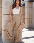 Solid Elastic High-Waist Pants