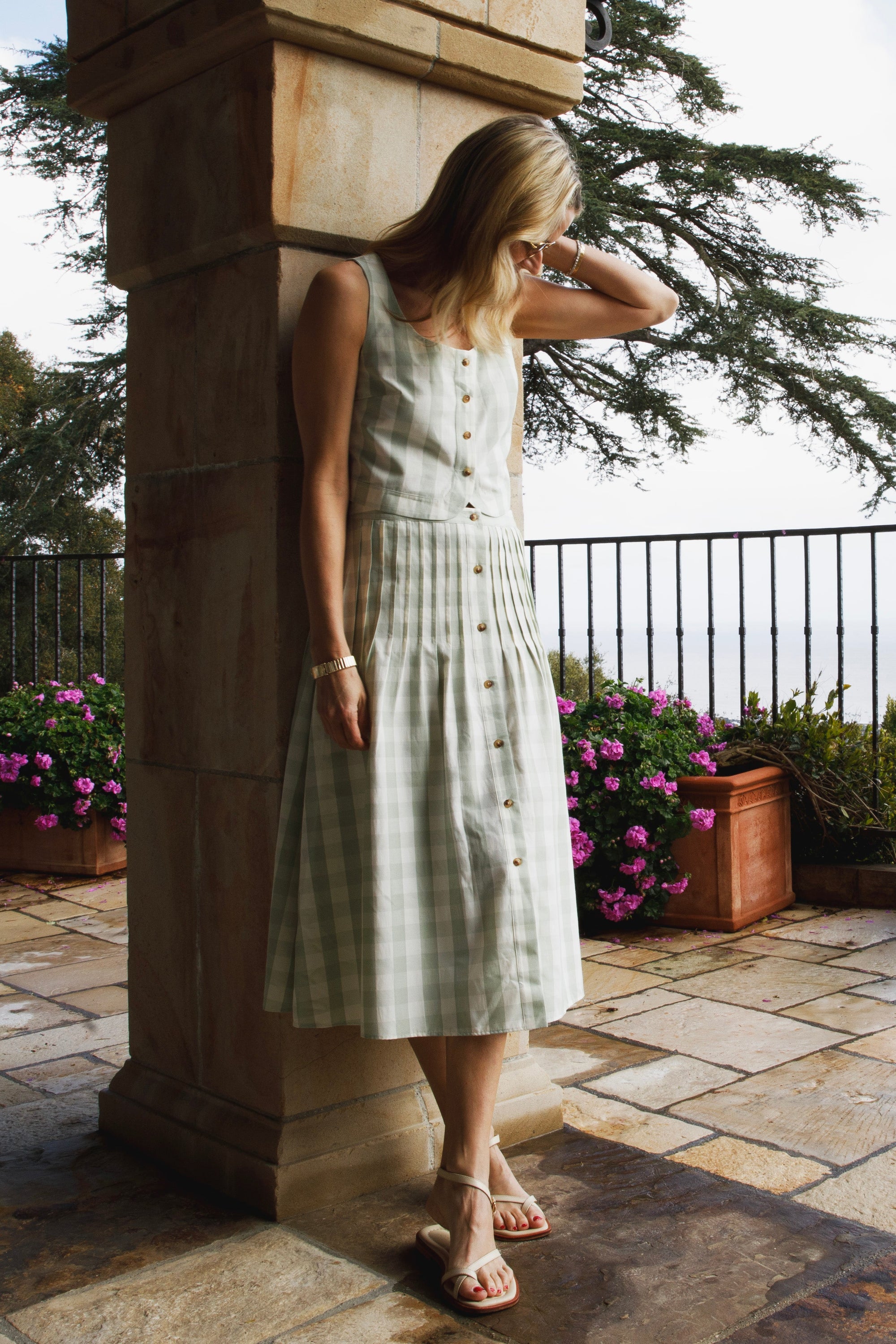 MASON'S DAUGHTER Andrea Skirt, Green/Ivory Shantung Gingham