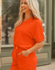 Solid Textured T-Shirt and Shorts Set