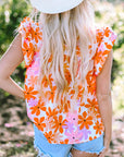 Alison Ruffled Sleeve Smocked Floral Top