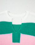 Colorblock Notched V-Neck Sweater T-Shirt