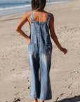Baylor Distressed Bib Pocket Wide Leg Denim Overall