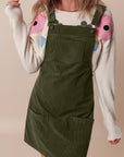 Solid Corduroy Front Pocket Sleeveless Overall Dress