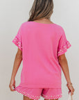 Honey Textured Pearled Ruffle Sleeve 2 Piece Set