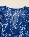 Floral 3/4 Sleeve Notched Neck Blouse