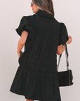 Cassidy Button Down Puff Sleeve Ruffle Hem Dress