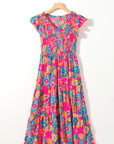Kamari Boho Floral V Neck Ruffle Tiered Long Dress