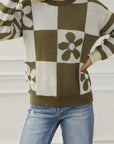 Checker Floral Stripe Patchwork Sweater