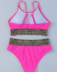 Edith Leopard Mesh Trim 2pcs Bikini Swimsuit