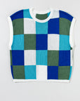 Colorblock Checker Cap Sleeve Sweater