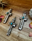 Antler Cross Pendant With Turquoise On Silver Brass
