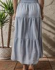 Denim Smocked Tiered Maxi Skirt