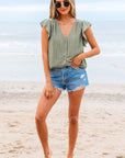 Ruthie Flutter Sleeve Lace V Neck Top