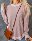 Isabelle Crew Neck Ribbed Trim Waffle Knit Top