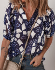 Abstract Frilled Puff Sleeve Blouse