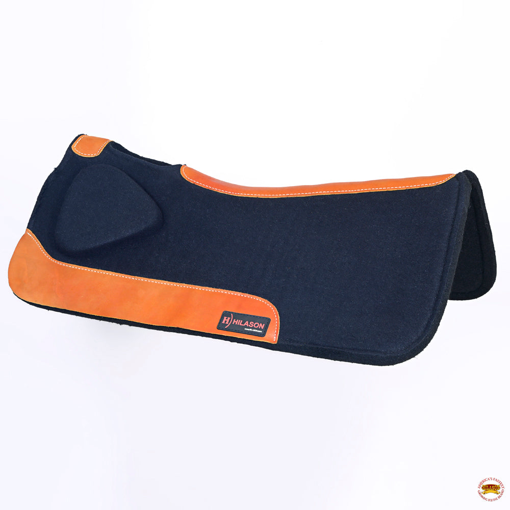 Hilason Western Wool Felt Horse Saddle Pad Grey W/ Cowhide Leather