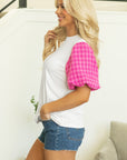 Aleena Contrast Tweed Puff Sleeve Top