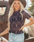 Lillian Aztec Short Sleeve Mesh Top