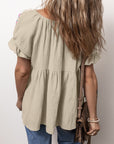 Milana Crinkle Embroidered Patched Bubble Sleeve Tied Neck Blouse