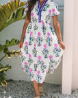 Floral Puff Sleeve V-Neck Midi Dress