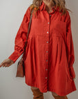 Eleanor Bishop Sleeve Button Up Pleated Mini Dress