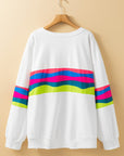Plus Size Stripe Colorblock Drop Shoulder Sweatshirt