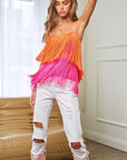 Fringe Overlay Cross Straps Party Cami Top