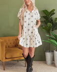 Logan Bowknot Bubble Sleeve V Neck Dress