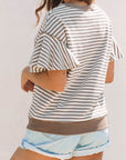 Stripe Contrast Trim Ruffle Sleeve Top