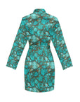 All Turquoise Women's Long Sleeve Belted Satin Feel Dressing Lounge Robe